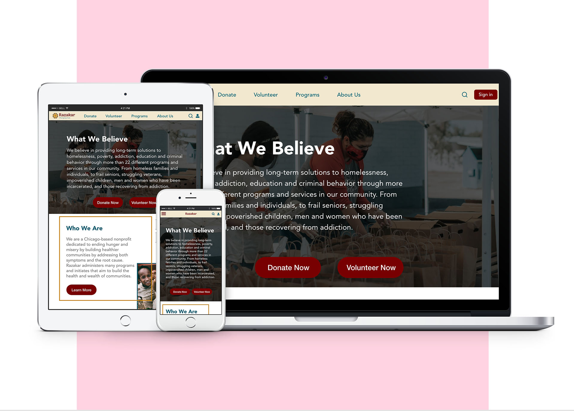 Razakar volunteering app mockup